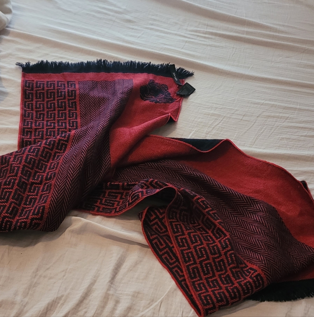 Red and Black Versace Patterned Scarf